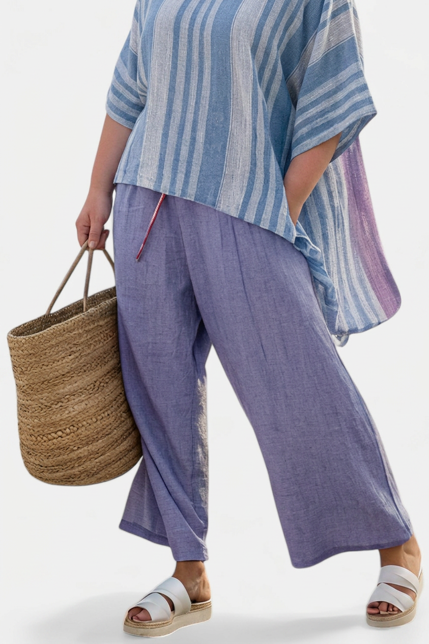 Beverly | Linen Striped V-Neck Two-Piece Set