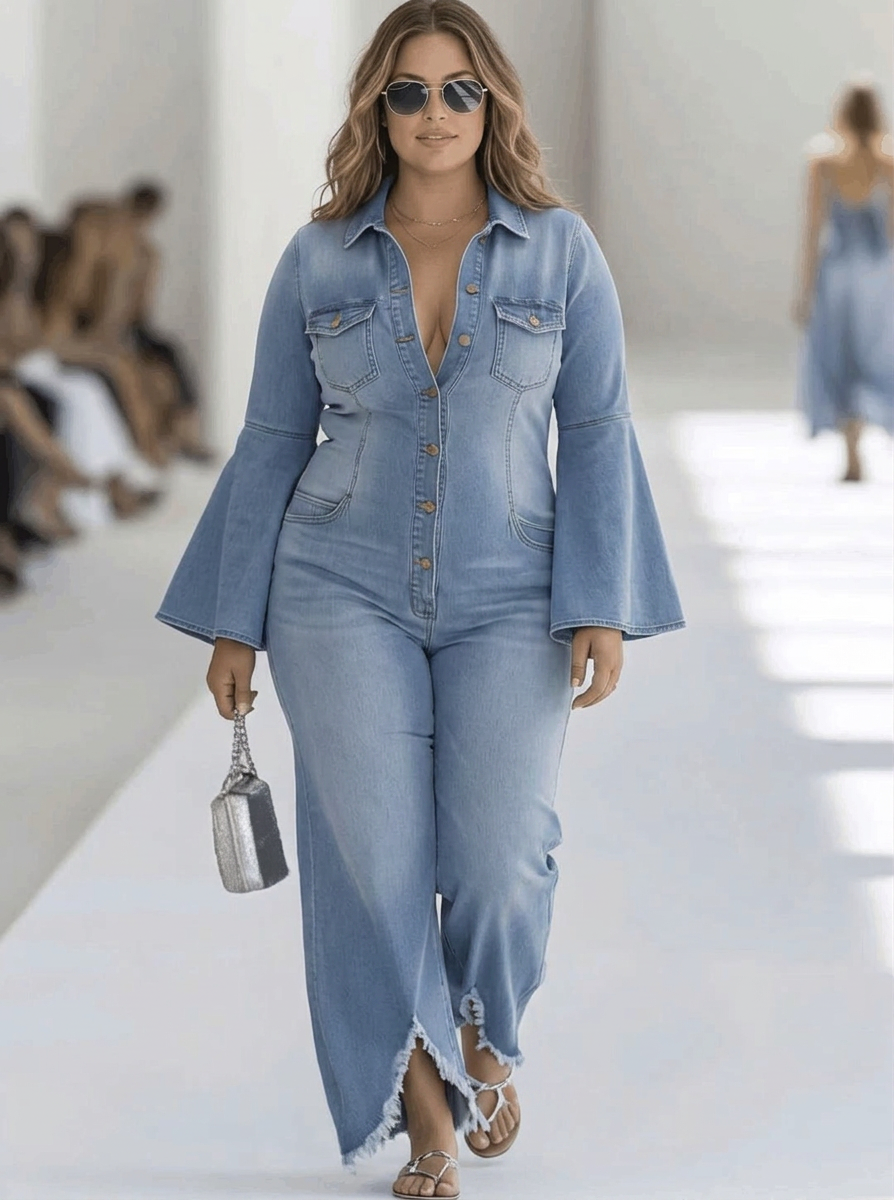 Adriana | Denim Long Sleeve Jumpsuit