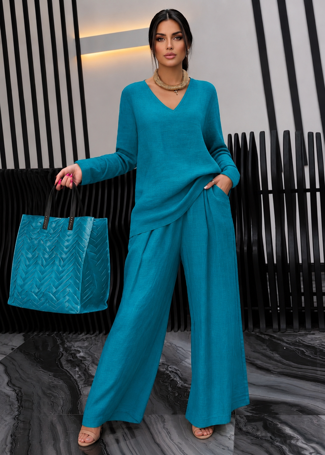 Jade | Linen V-Neck Two-Piece Set