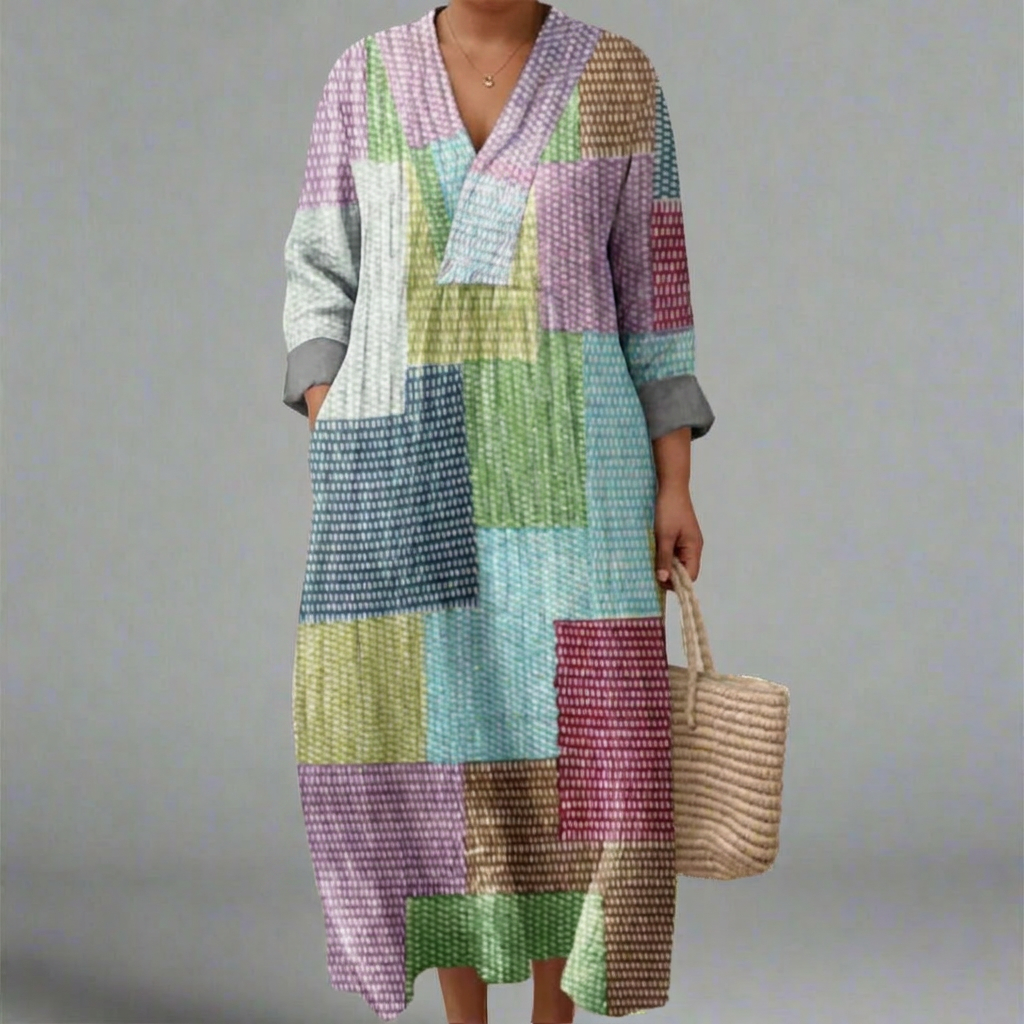 Taylor | Geometric V-Neck Midi Dress