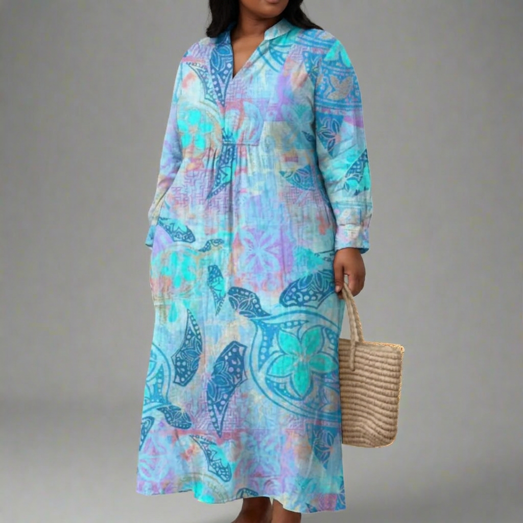 Edith | Sea Turtle Print V-Neck Maxi Dress
