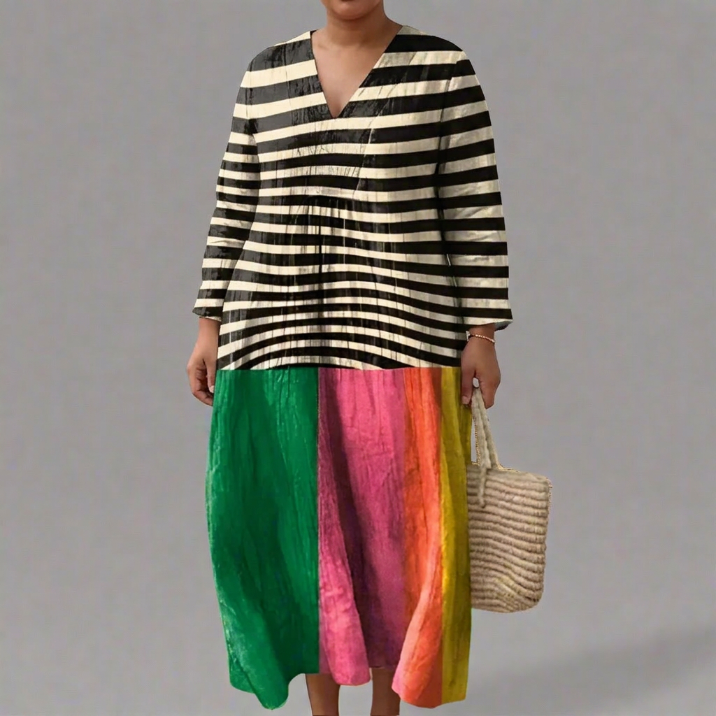 Jade | Striped V-Neck Midi Dress