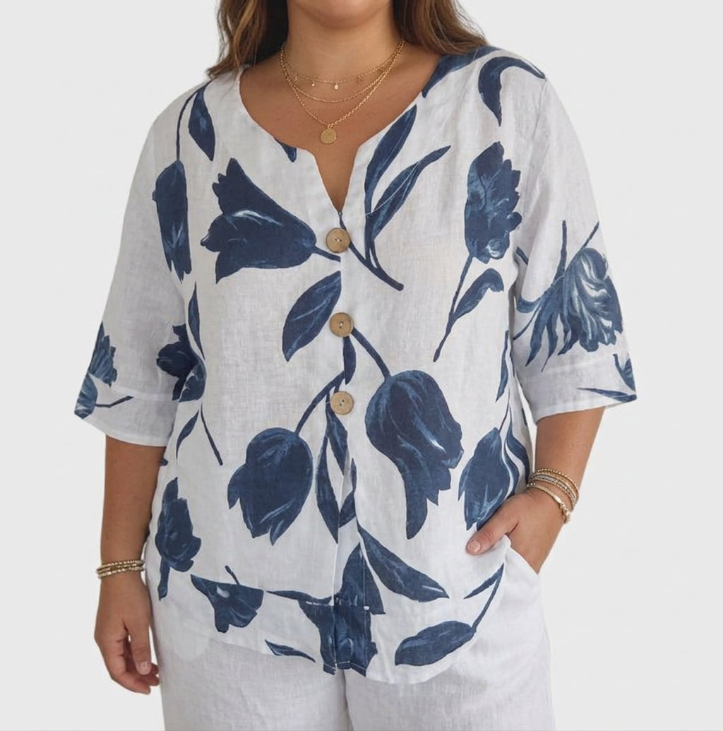 Eloise | Linen V-Neck Blouse