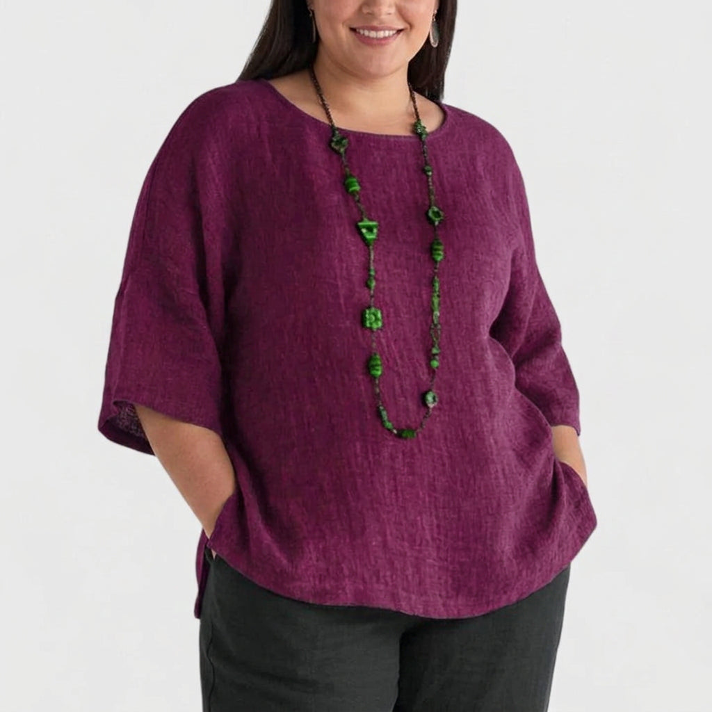 Adeline | Linen Round Neck Blouse