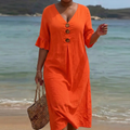 Thelma | Linen V-Neck Midi Dress