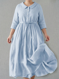 Casey | Linen Collared Midi Dress