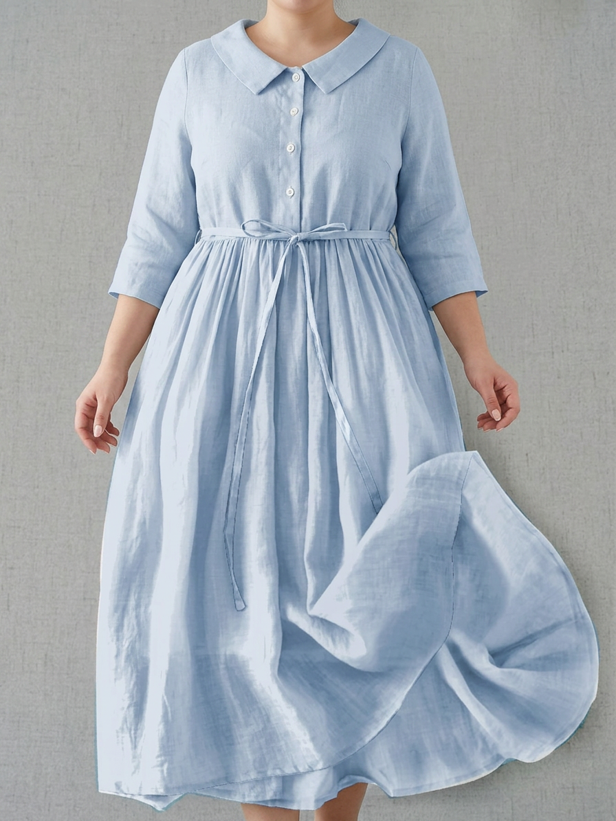 Casey | Linen Collared Midi Dress