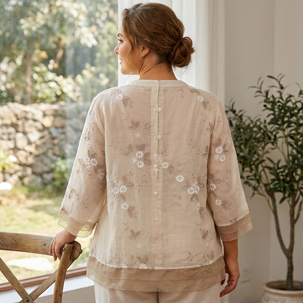 Cecilia | Cotton Floral Mock Neck Shirt