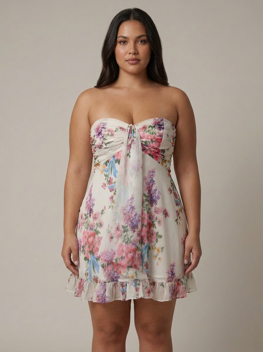 Janice | Floral Strapless Mini Dress
