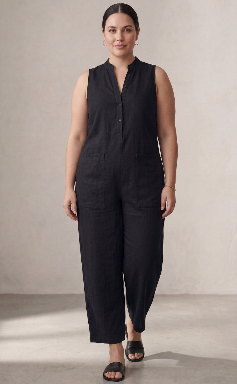 Jamie | Linen Mock Neck Jumpsuit