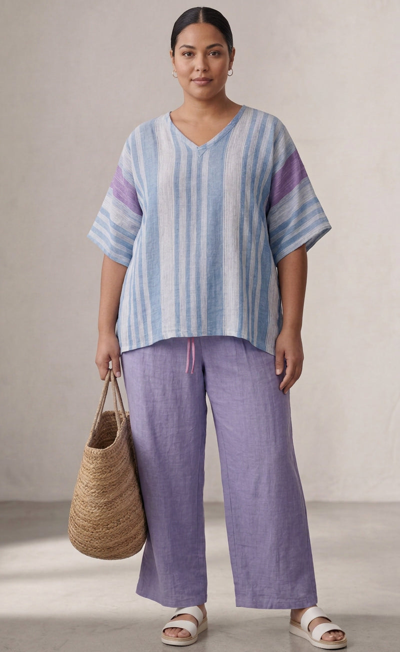Beverly | Linen Striped V-Neck Two-Piece Set