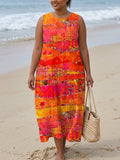 Norah | Linen Abstract Round Neck Midi Dress