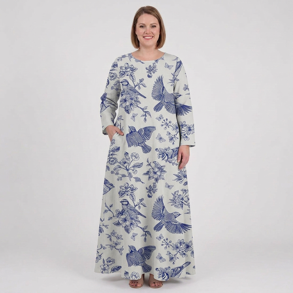 Isla | Linen Floral Round Neck Maxi Dress