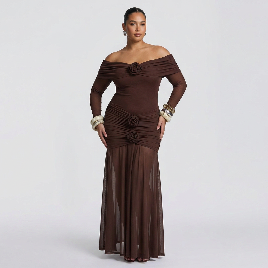 Amy | Mesh Off-Shoulder Maxi Dress