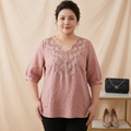 Catherine | Linen Floral V-Neck Tunic