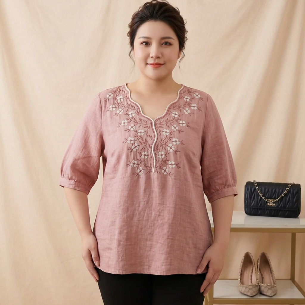Catherine | Linen Floral V-Neck Tunic