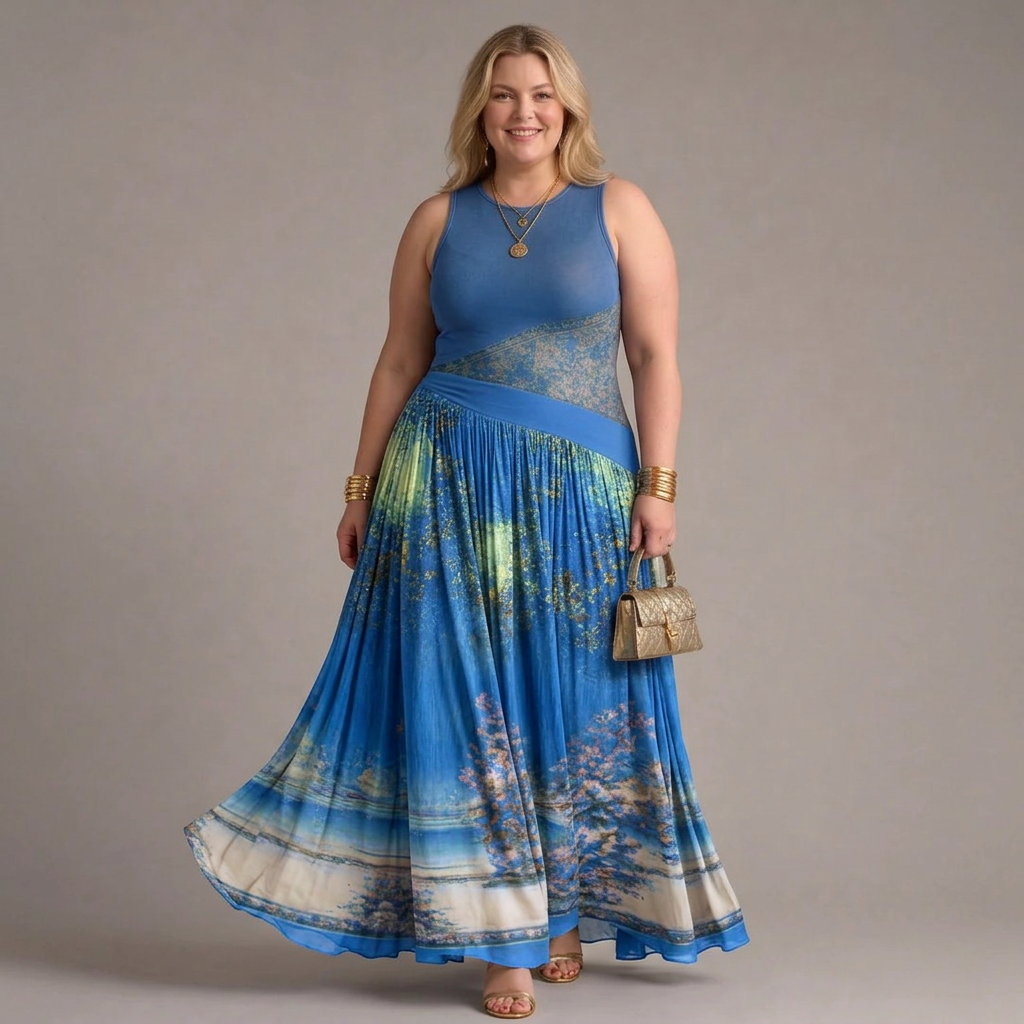 Teresa | Border Print Sleeveless Maxi Dress
