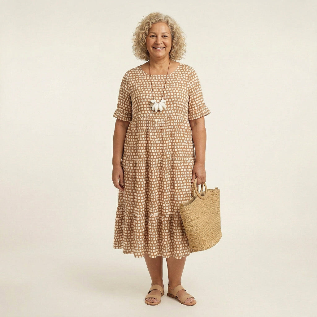 Yvette | Checked Round Neck Midi Dress