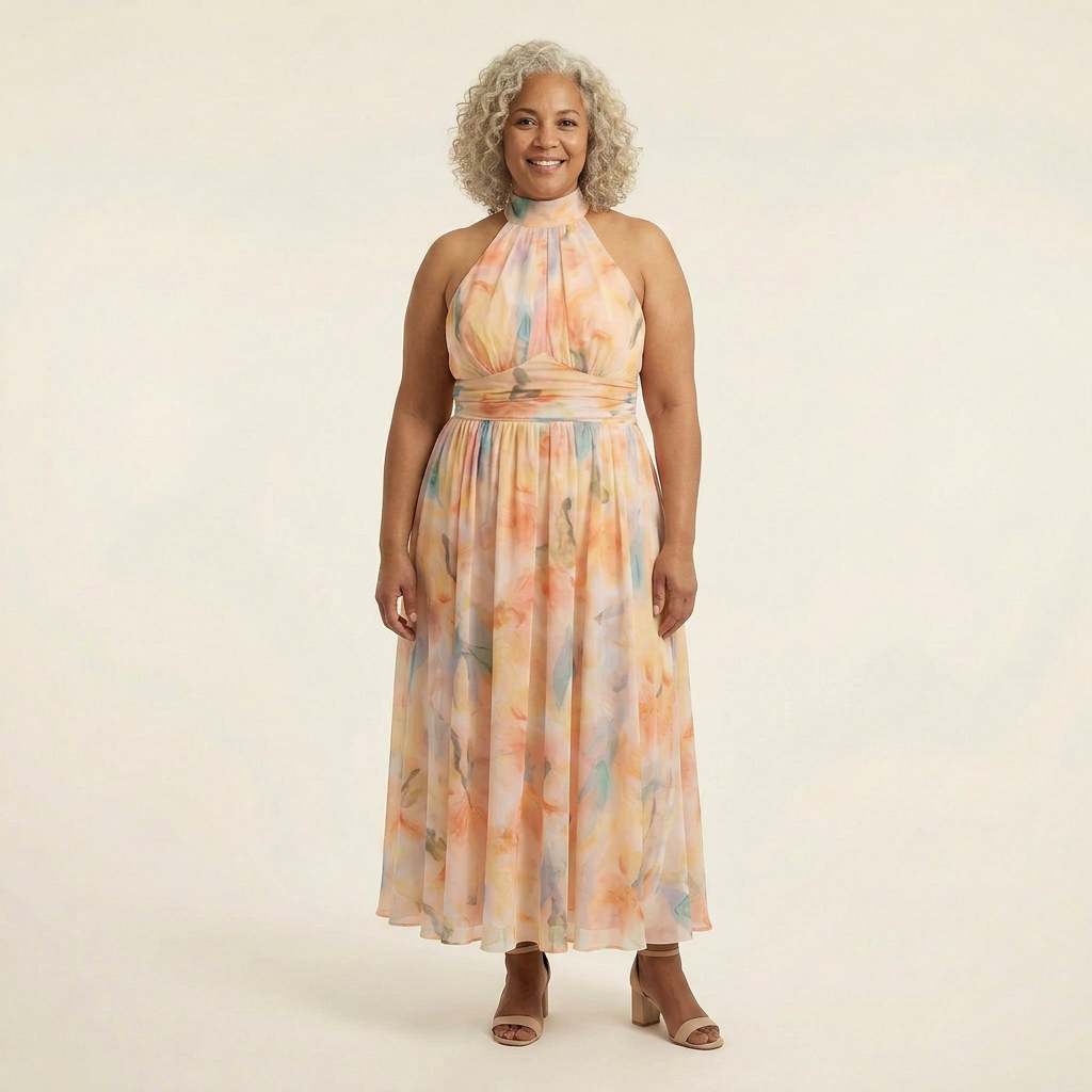Tina | Chiffon Abstract Halter Maxi Dress