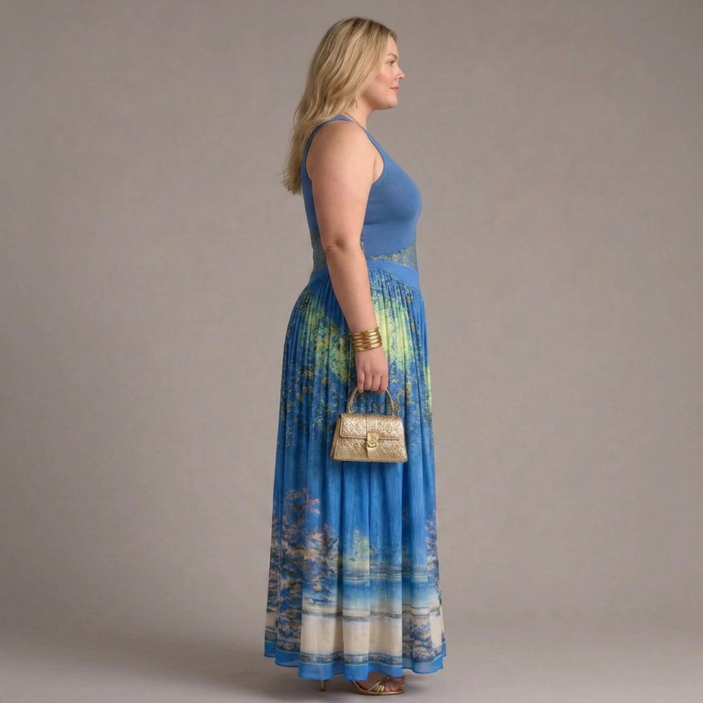 Teresa | Border Print Sleeveless Maxi Dress