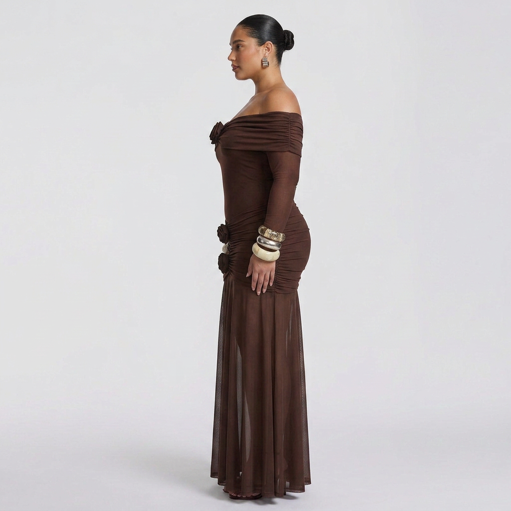 Amy | Mesh Off-Shoulder Maxi Dress