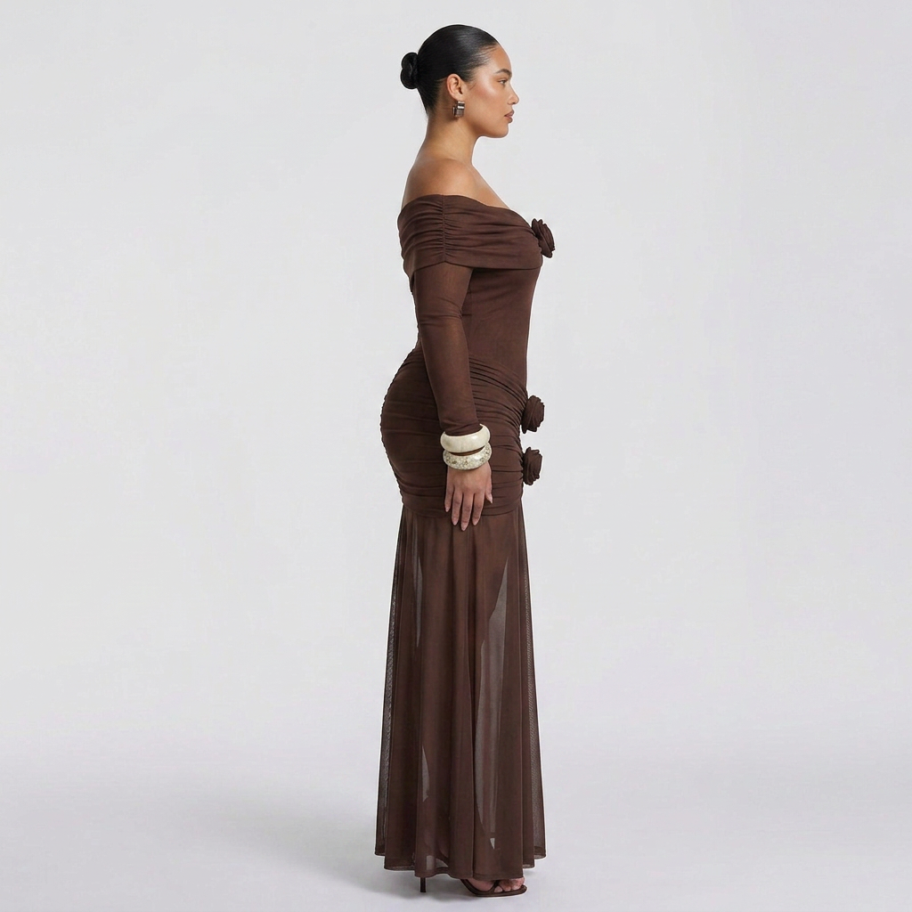 Amy | Mesh Off-Shoulder Maxi Dress
