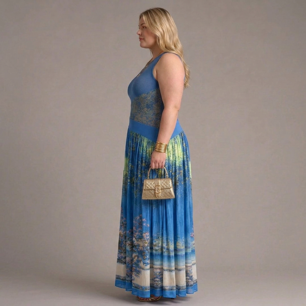 Teresa | Border Print Sleeveless Maxi Dress
