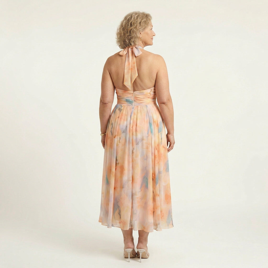 Tina | Chiffon Abstract Halter Maxi Dress