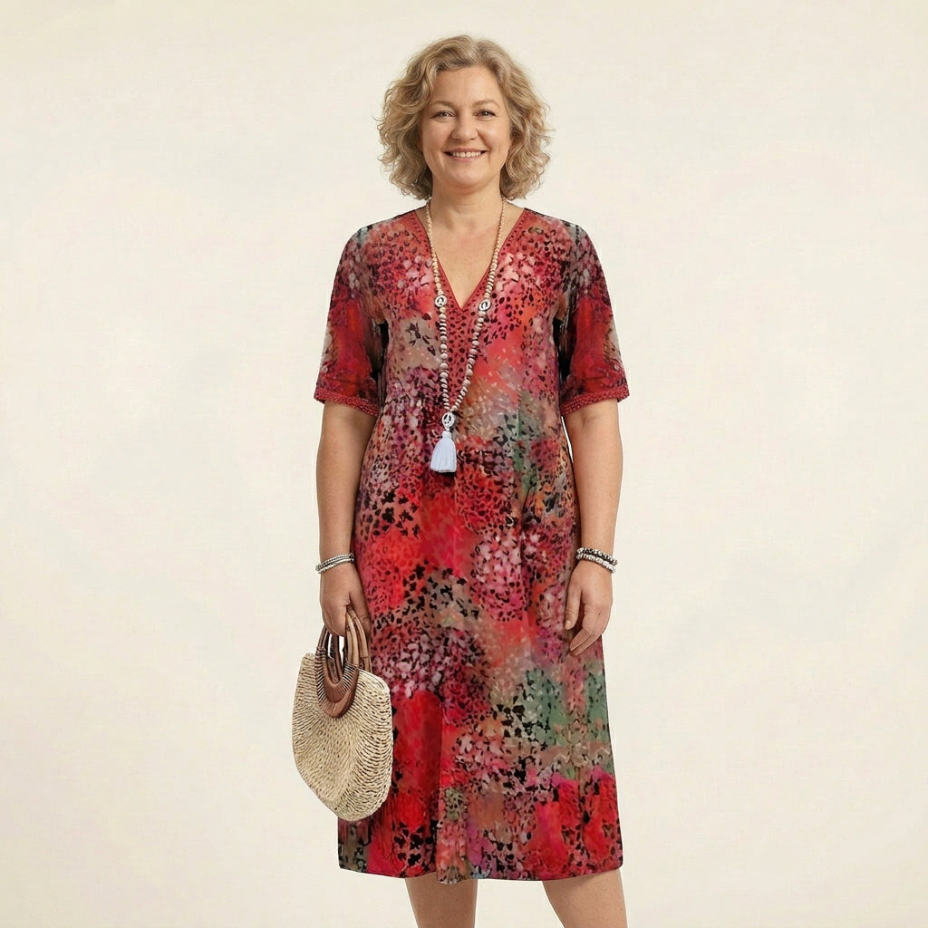 Alexandra | Chiffon Floral V-Neck Midi Dress