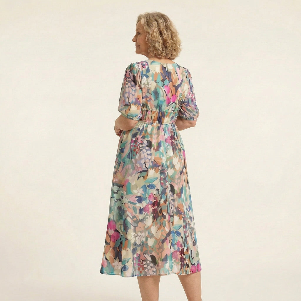 Judith | Chiffon Floral V-Neck Midi Dress