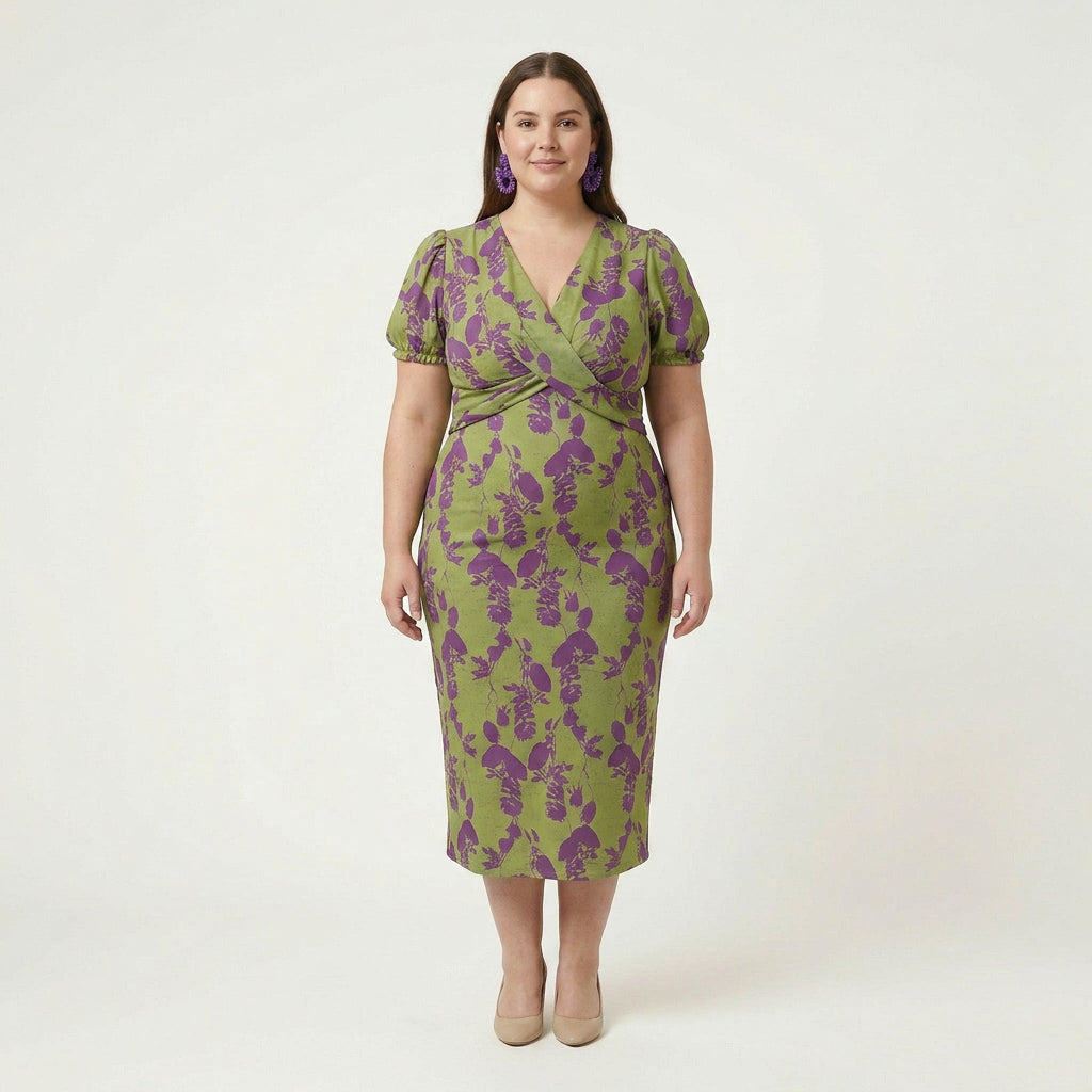 Makayla | Chiffon Floral V-Neck Midi Dress