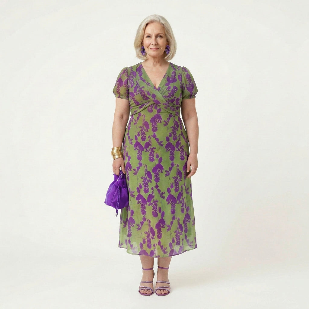 Makayla | Chiffon Floral V-Neck Midi Dress