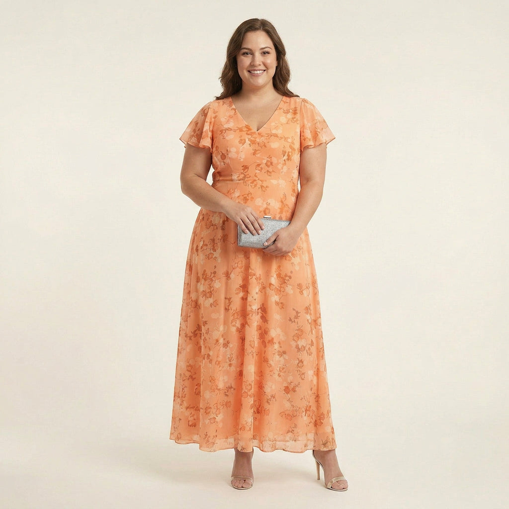 Dominique | Chiffon Floral V-Neck Maxi Dress