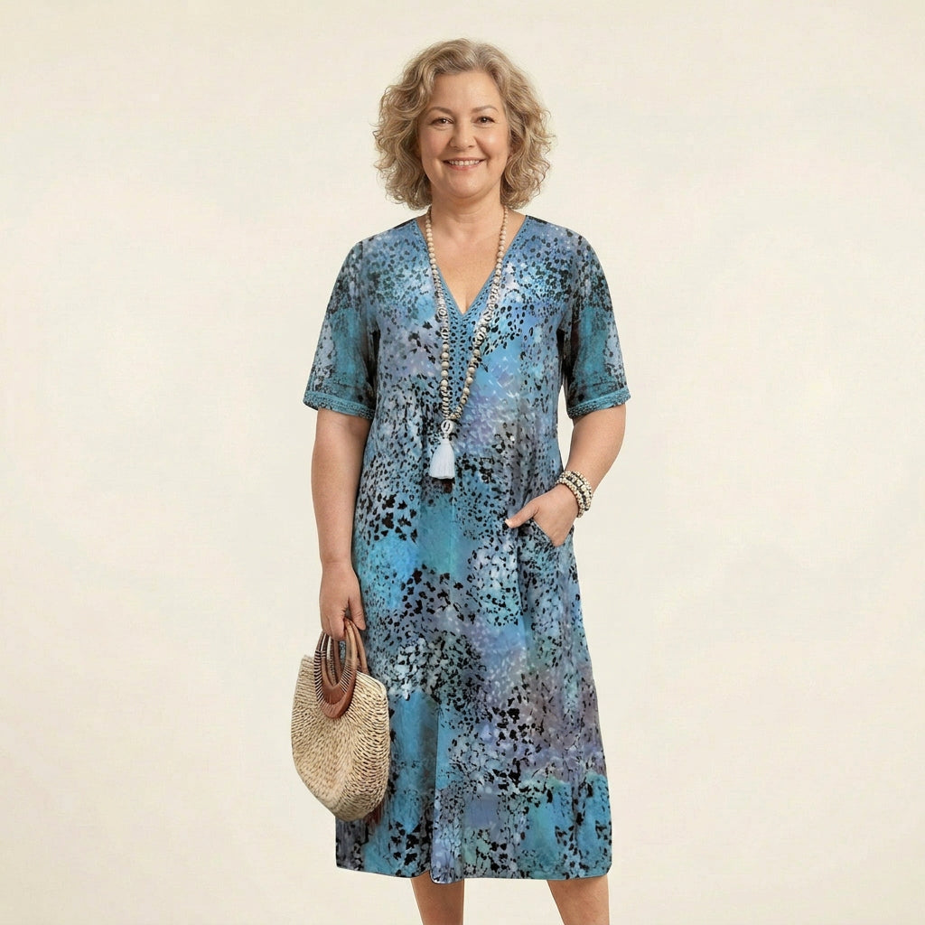 Alexandra | Chiffon Floral V-Neck Midi Dress