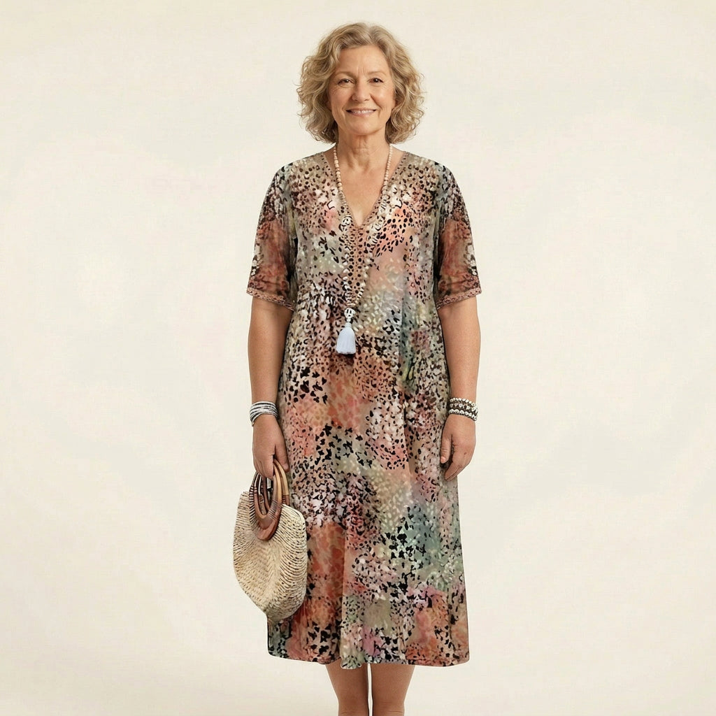 Alexandra | Chiffon Floral V-Neck Midi Dress
