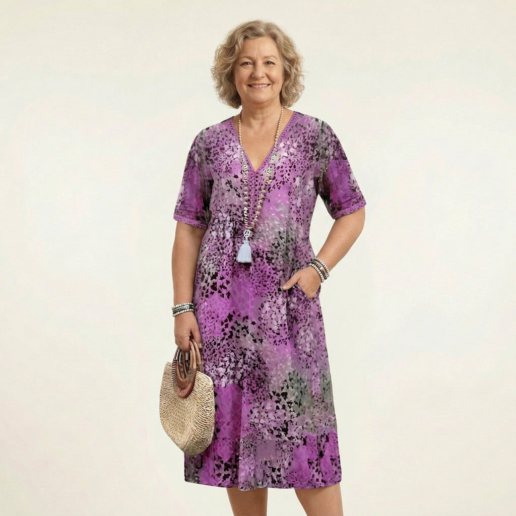 Alexandra | Chiffon Floral V-Neck Midi Dress