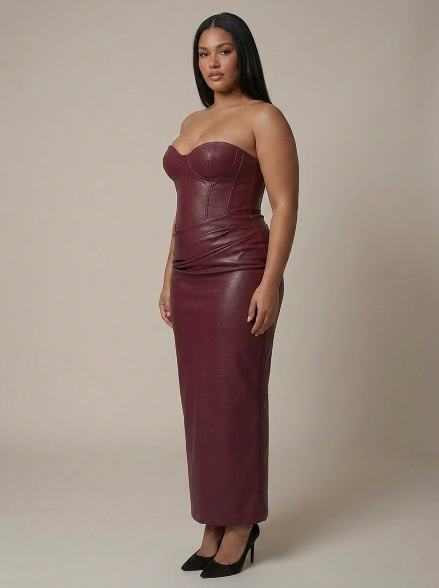 Sloane | Leather Strapless Maxi Dress