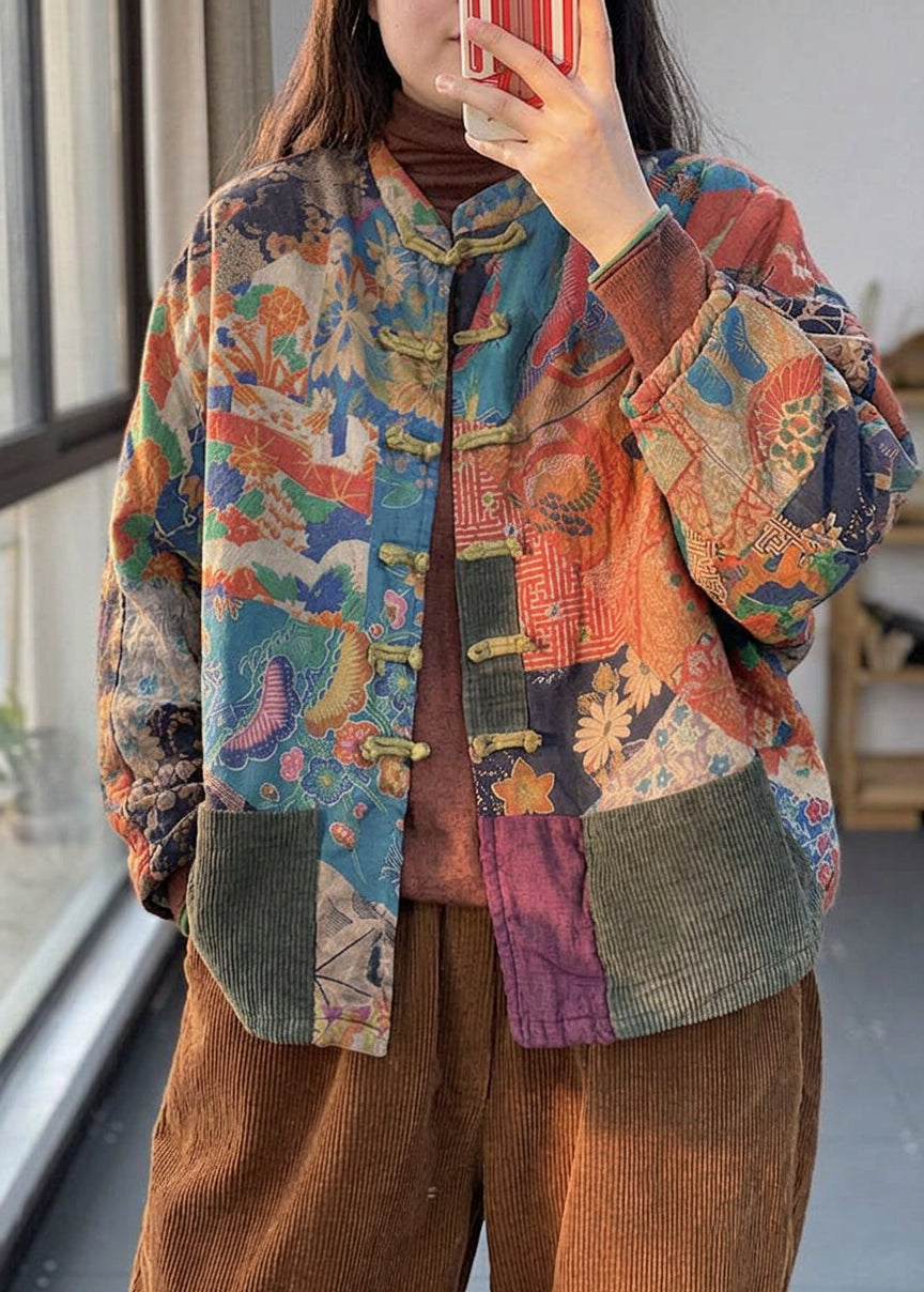 Delia | Corduroy Paisley Mock Neck Coat