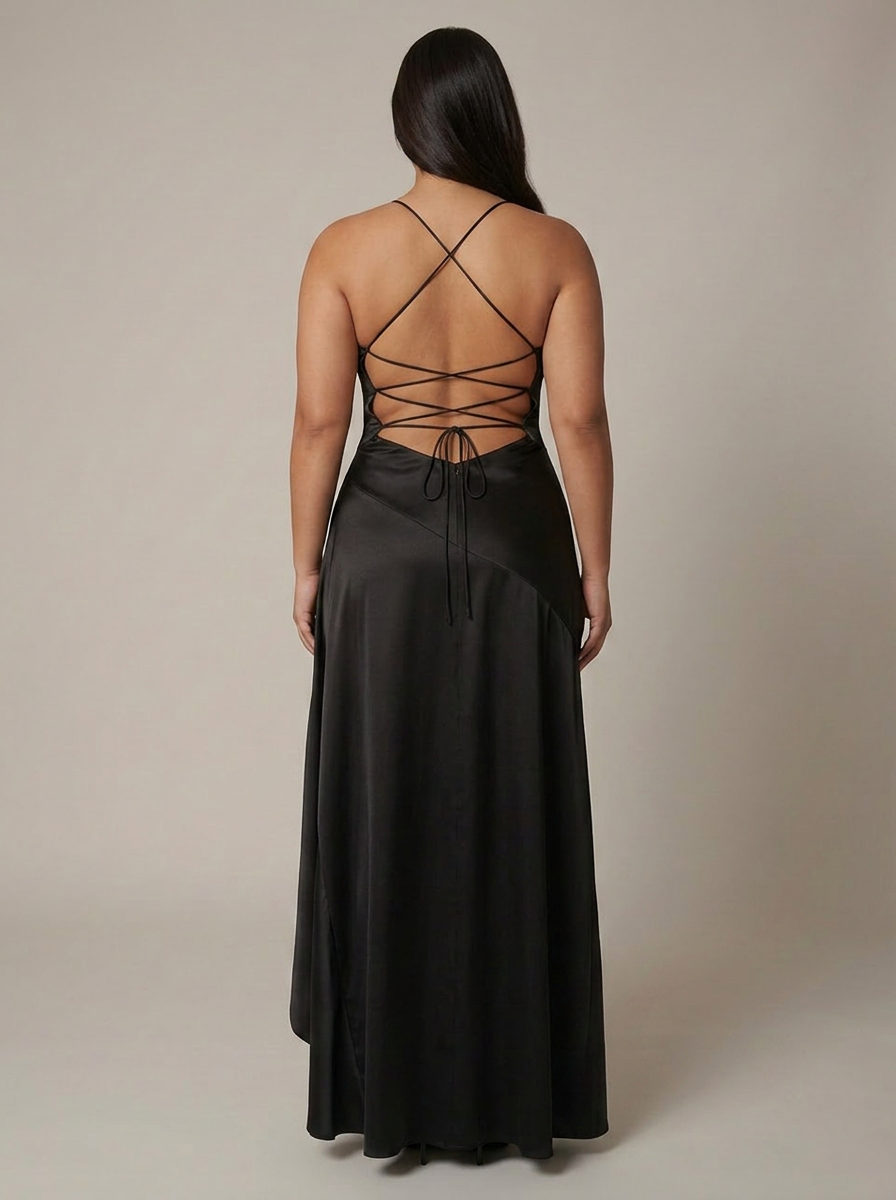 Erin | Satin V-Neck High-Low Maxi Dress