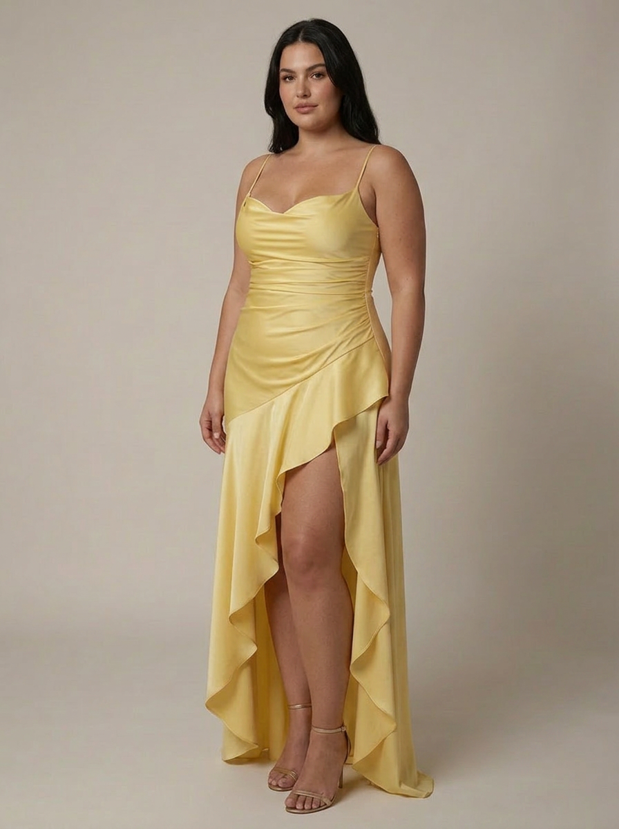 Erin | Satin V-Neck High-Low Maxi Dress