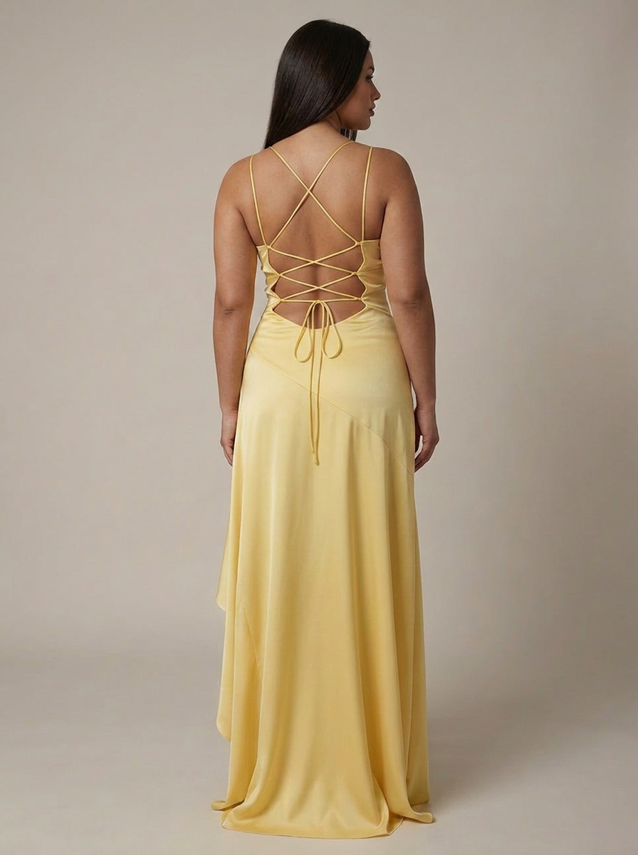 Erin | Satin V-Neck High-Low Maxi Dress