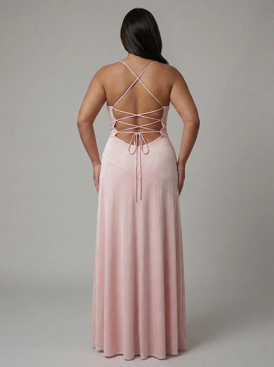 Erin | Satin V-Neck High-Low Maxi Dress