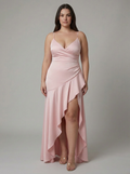 Erin | Satin V-Neck High-Low Maxi Dress