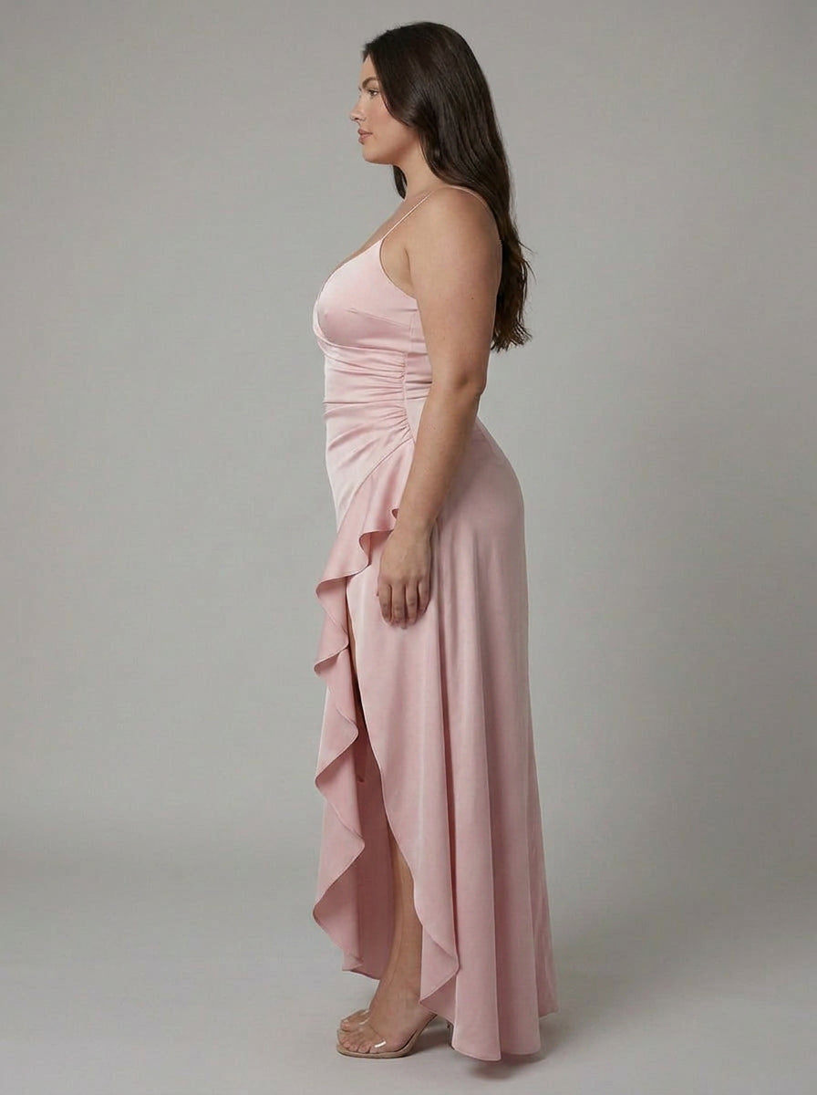 Erin | Satin V-Neck High-Low Maxi Dress