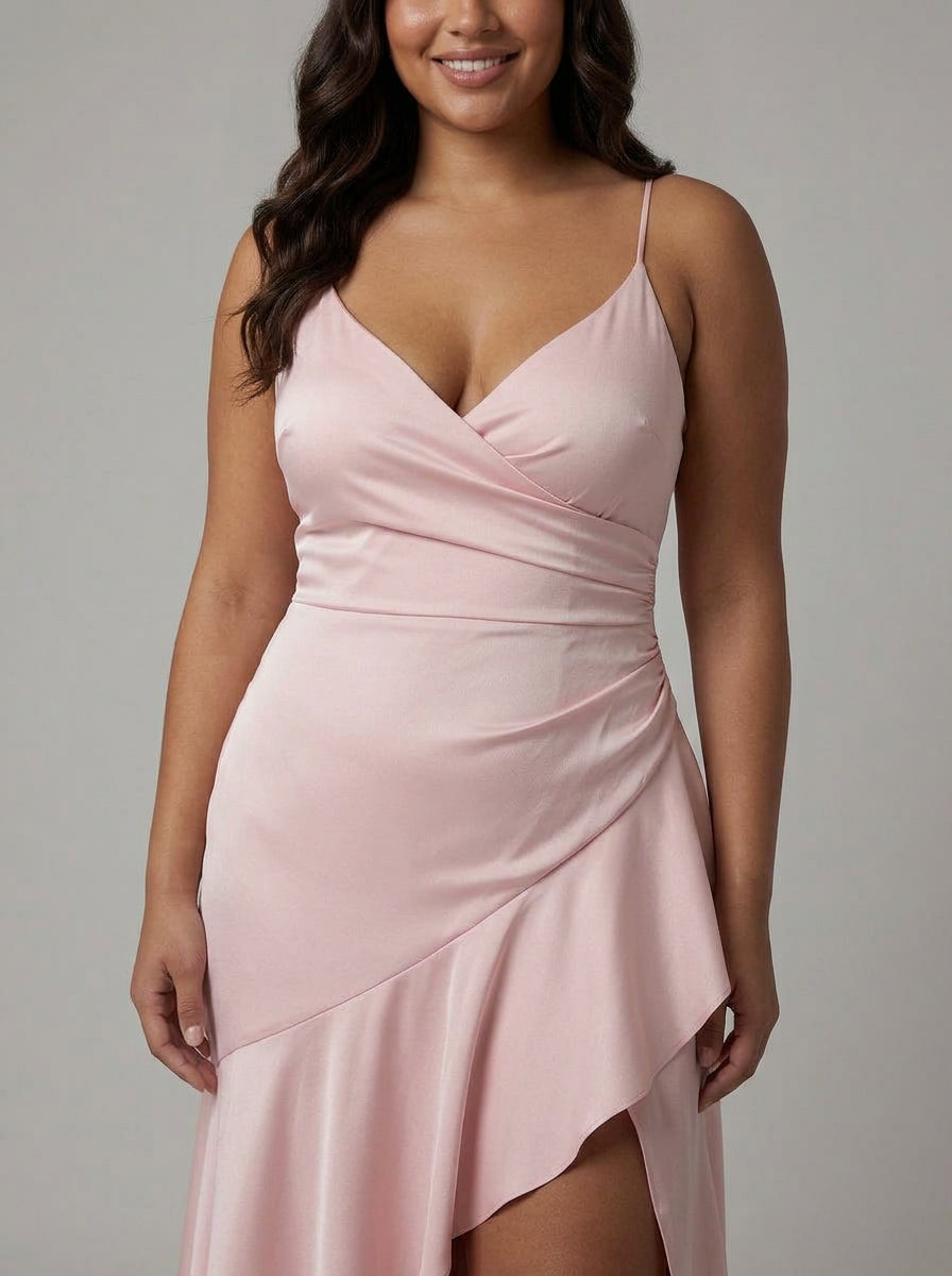 Erin | Satin V-Neck High-Low Maxi Dress