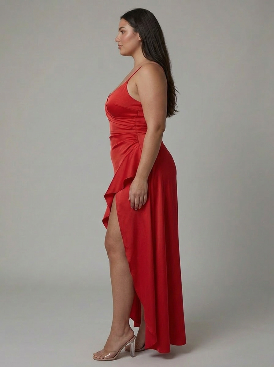 Erin | Satin V-Neck High-Low Maxi Dress