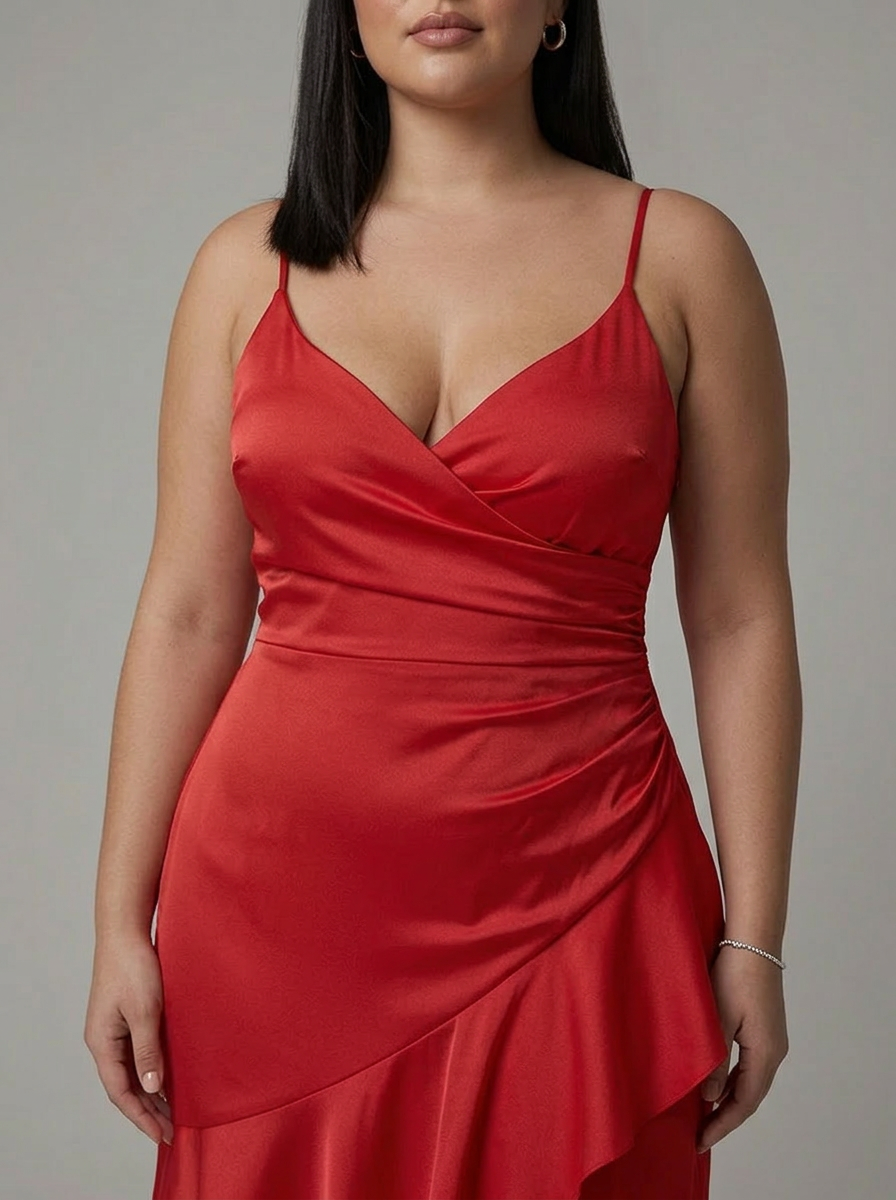 Erin | Satin V-Neck High-Low Maxi Dress