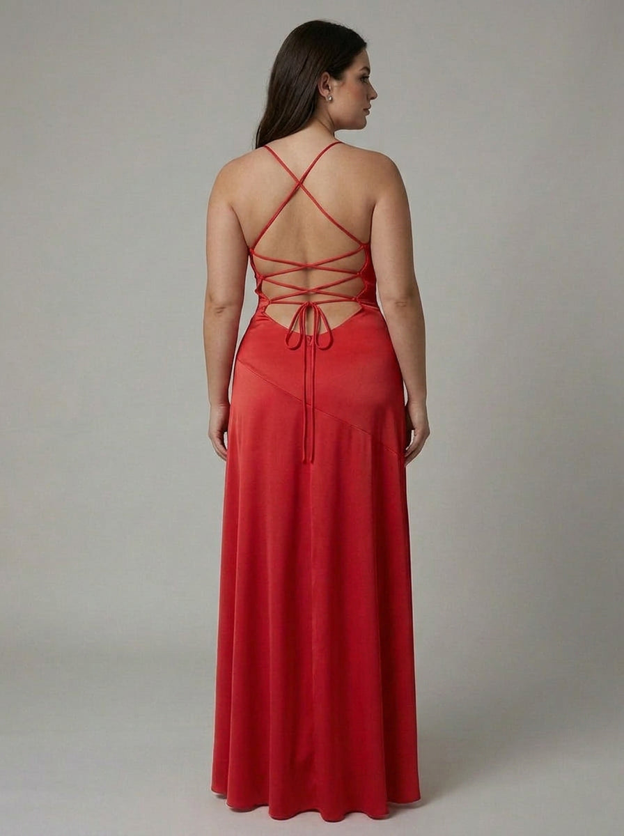 Erin | Satin V-Neck High-Low Maxi Dress