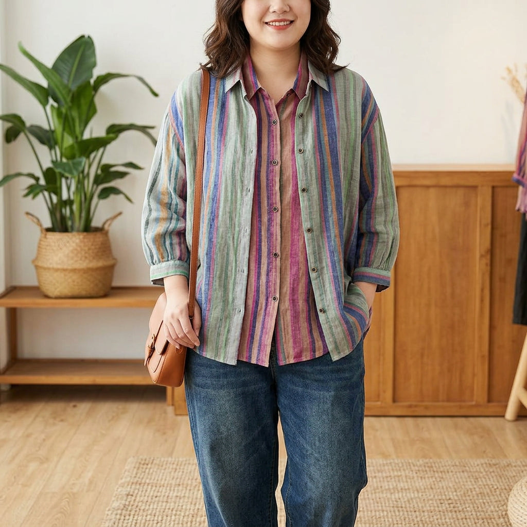 Elaine | Striped Collared T-Shirt