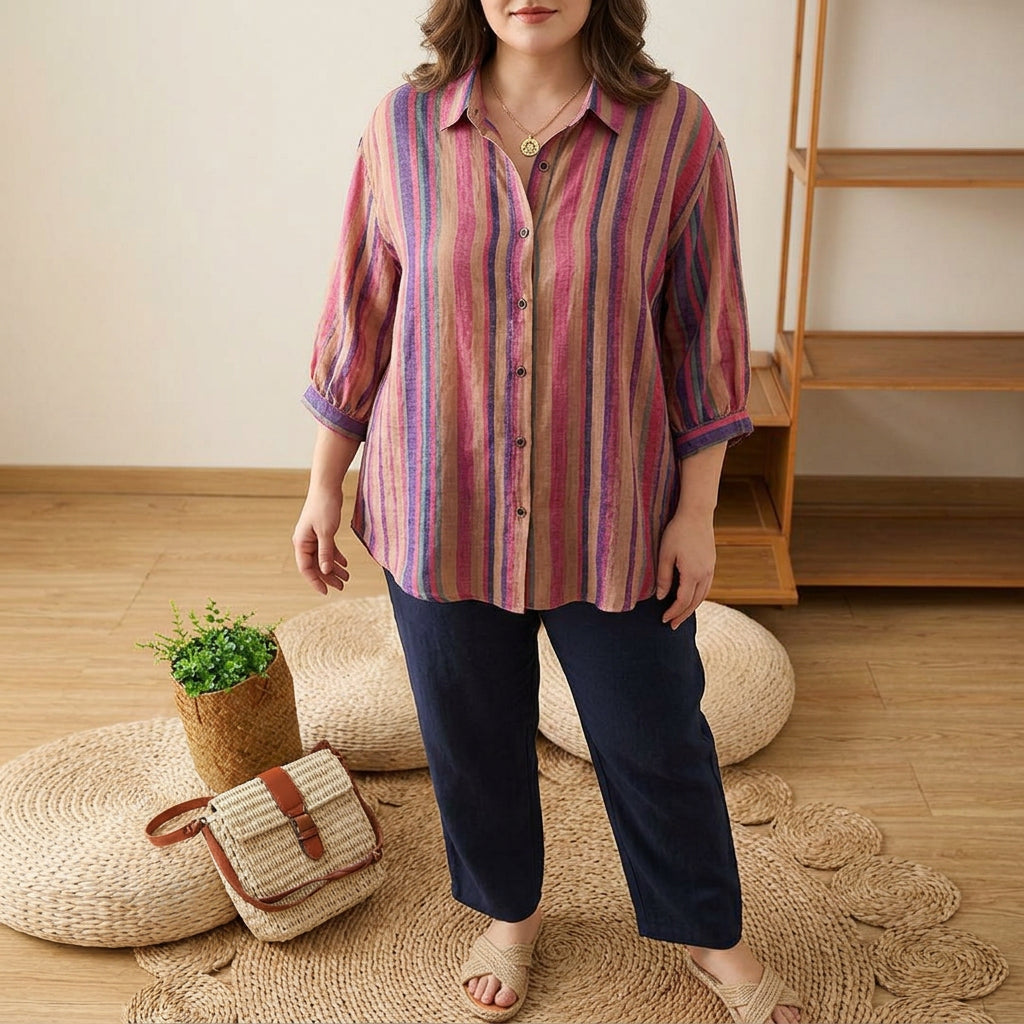 Elaine | Striped Collared T-Shirt
